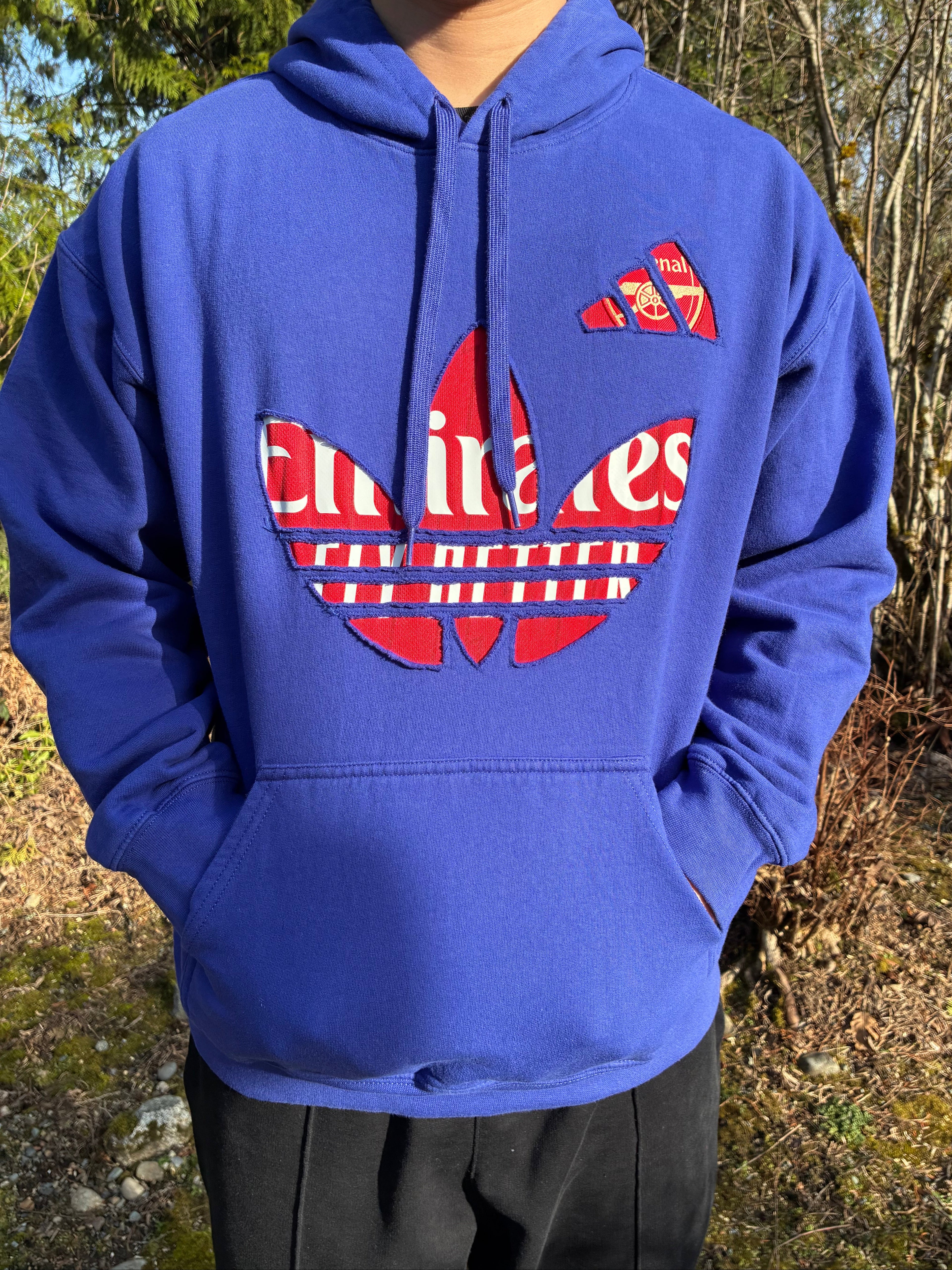 Purple Arsenal Gunners Inspired Streetwear Hoodie Jersey Custom Sewn On Model